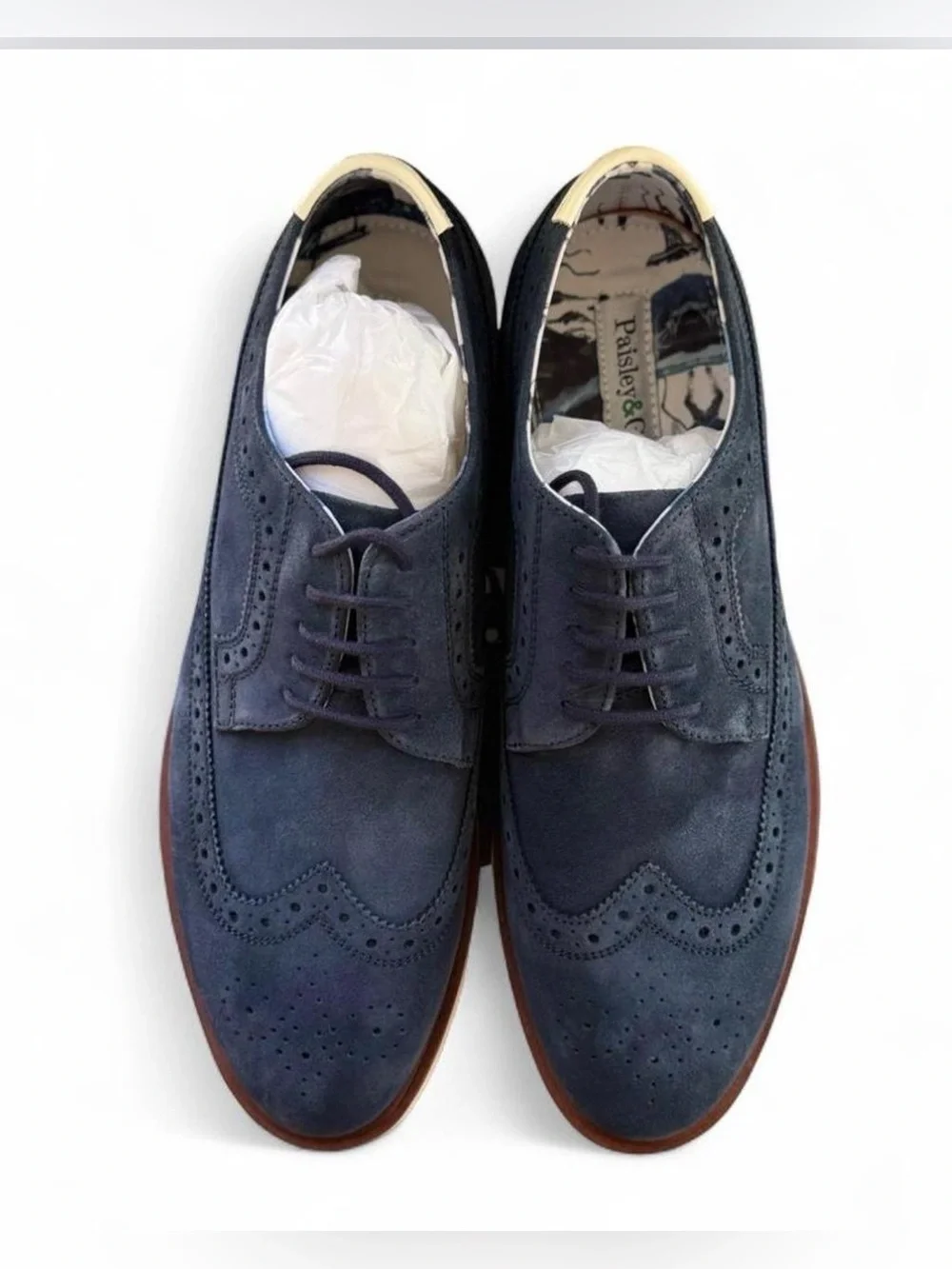 Paisley & Gray Telford Navy Suede Wingtip Oxfords Men's Dress Shoes Size 10.5